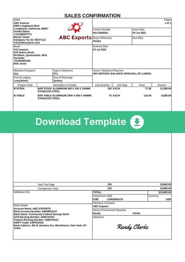 Create A Sales Confirmation Free Template IncoDocs